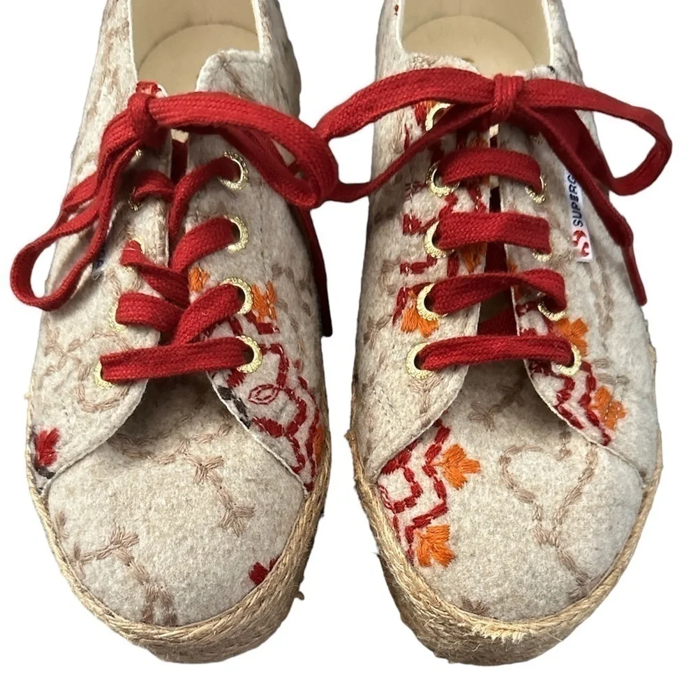 SUPERGA Wool Embroidered Espadrilles Platform Sneakers Shoes 7.5